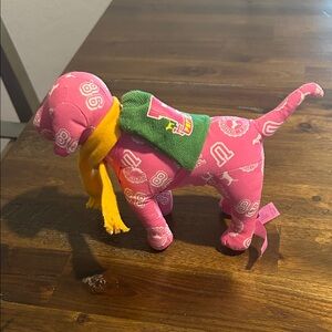 Victoria's Secret Pink Dog with Green Sweater and Yellow Scarf